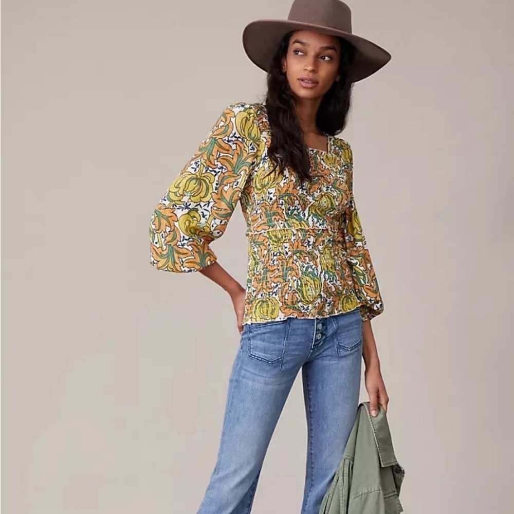Anthropologie Floral Print Top - The Rayna Relaxed Smocked Blouse Size M